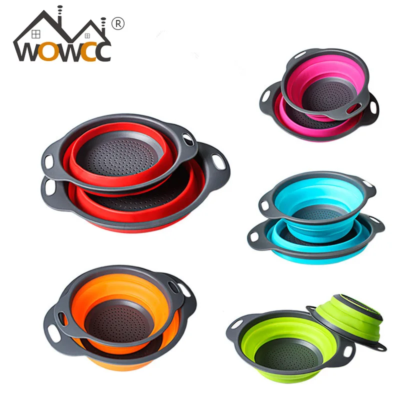 

WOWCC Foldable Silicone Colander Fruit Vegetable Washing Basket agic Basket Strainer Collapsible Drainer Kitchen Tools Gadget