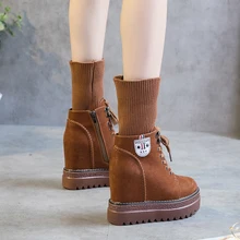 SWYIVY/носки; женские зимние ботинки на платформе; коллекция года; теплая женская обувь; женские ботиночки на танкетке; замшевые, бархатные, хлопковые, на молнии