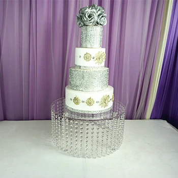 

Round Clear Acrylic Cake Stand With Hanging Crystal Square Supplies Wedding Decoration size Round diameter 40cm*H20cm