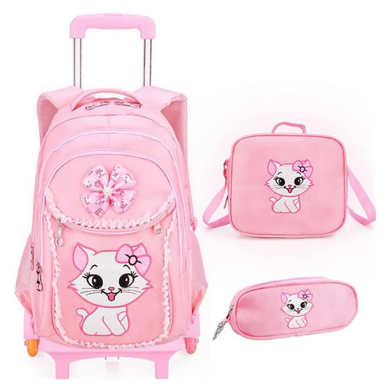 Cute Cat Children Trolley Case Kids Cartoon Trolley School Bag Climb