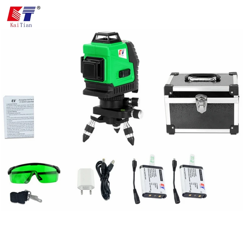 

KaiTian 12Lines 3D Laser Levels Self-Leveling 360 Rotary Horizontal 532nm Vertical Cross Green Lasers Beam Line Lazer Level Tool