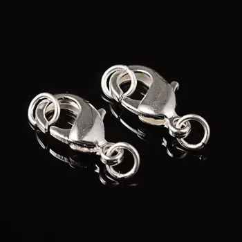 

200pcs Brass Lobster Claw ClaspsJewelry Findings Lead Free Nickel Free,Silver Color, Size:about 9mm wide,15mm long, hole: 4.8mm