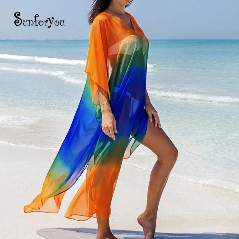 

Plus size Chiffon Long Beach Dress Summer Maxi Dress For Women Kaftan Print Colorful Bohemian Dress Vestido largo verano mujer