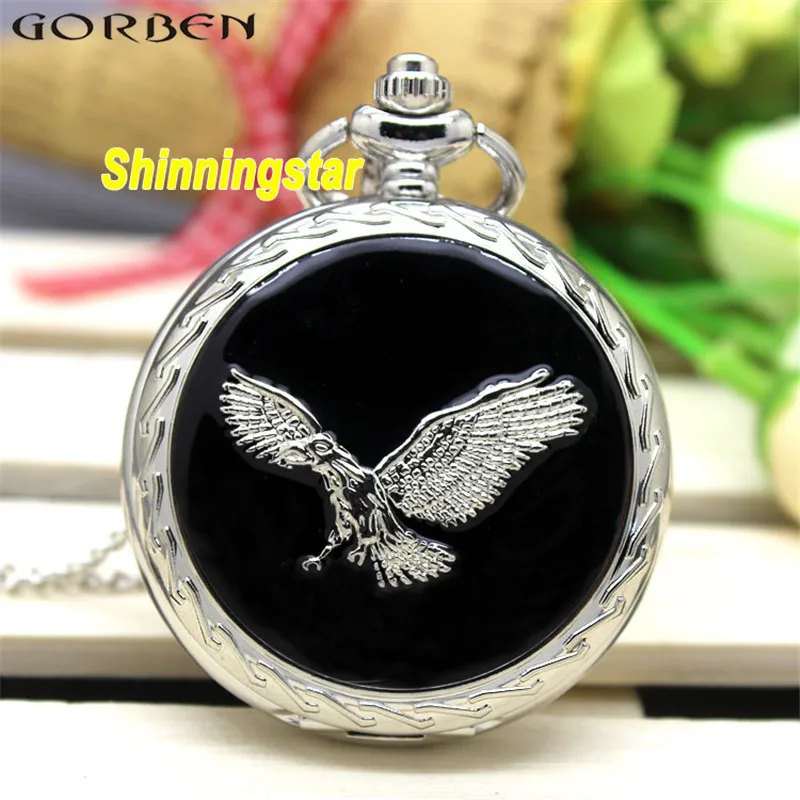 

2017 Exquisite Silver Eagle Wing Luxury Quartz Pocket Watch Smooth Surface Necklace With Chain Gift Men Women Pocket Watch P144