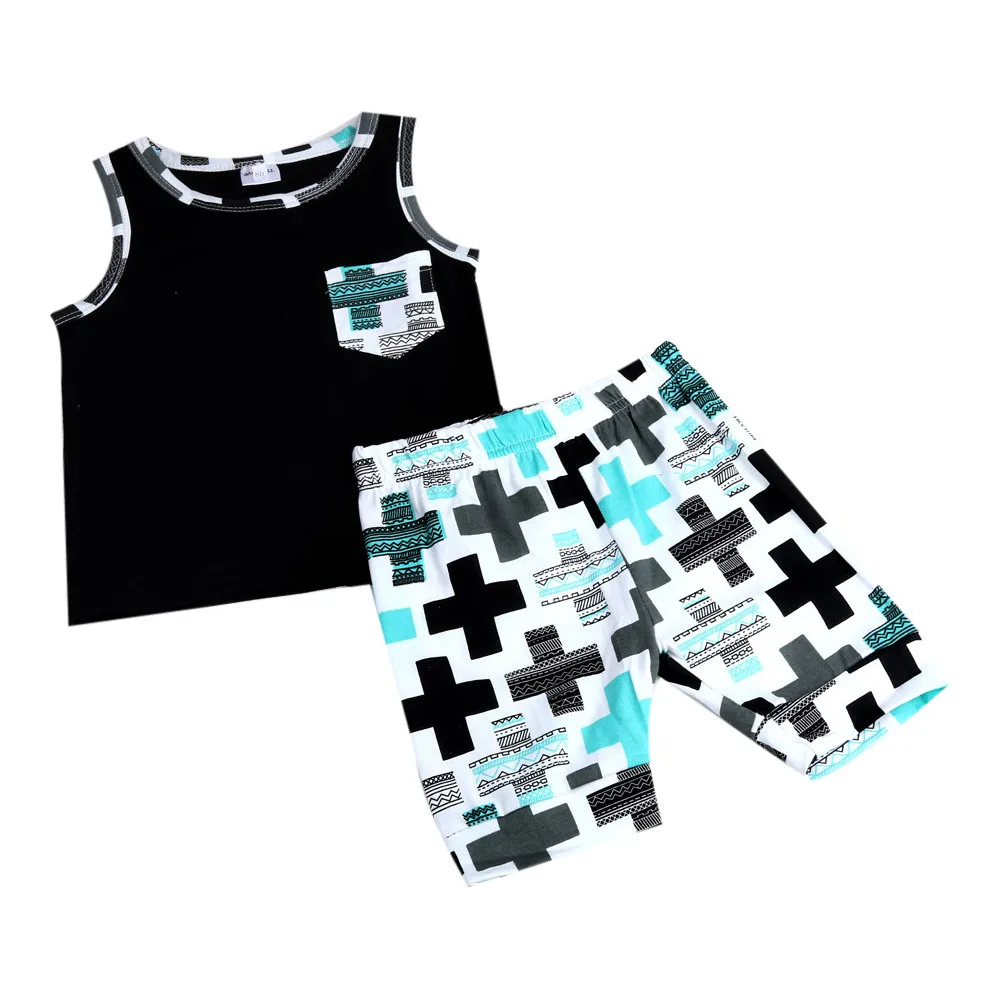 

HOT 2017 Summer 1Set Newborn Toddler Baby Infant Regular Cotton Boys Girls Outfit Vest Tops+Shorts Clothes Sleeveless Black 3T