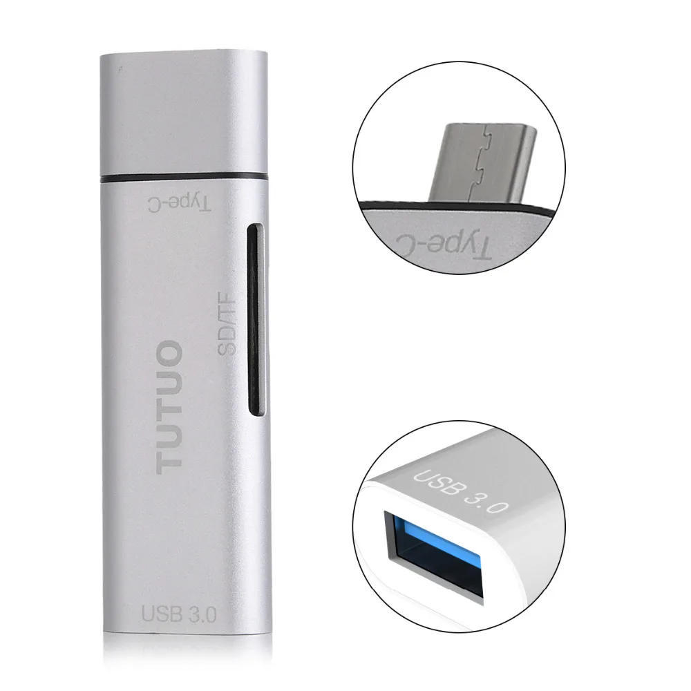 TUTUO V15 4 в 1 USB-C для USB-A 3,0 Женский SD/устройство для считывания с tf-карт Алюминий сплав OTG адаптер для Macbook/samsung S7/Android(серебро