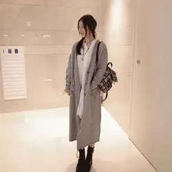 2019 осень и зима новый халат femme Корея свободный Harajuku длинный свитер серый длинный рукав Повседневная куртка кардиган плюс размер