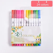 24 цвета/комплект Двойные головки художественные маркеры профессиональная Акварельная Кисть ручка Живопись принадлежности для письма Kawaii Канцелярский набор