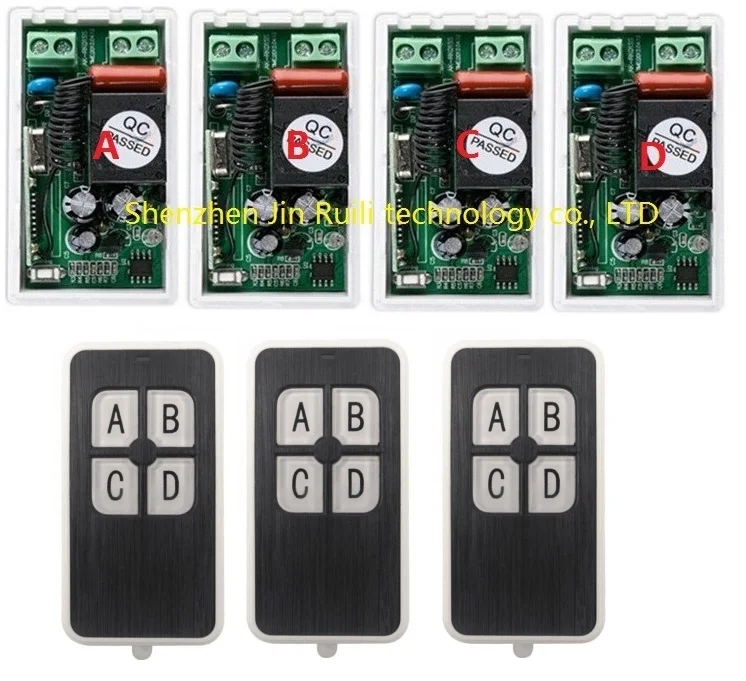 

AC220V 1CH 10A RF Wireless Remote Control Switch System 433 MHZ 3 transmitter & 4 receiver relay Receiver Smart Home Switch