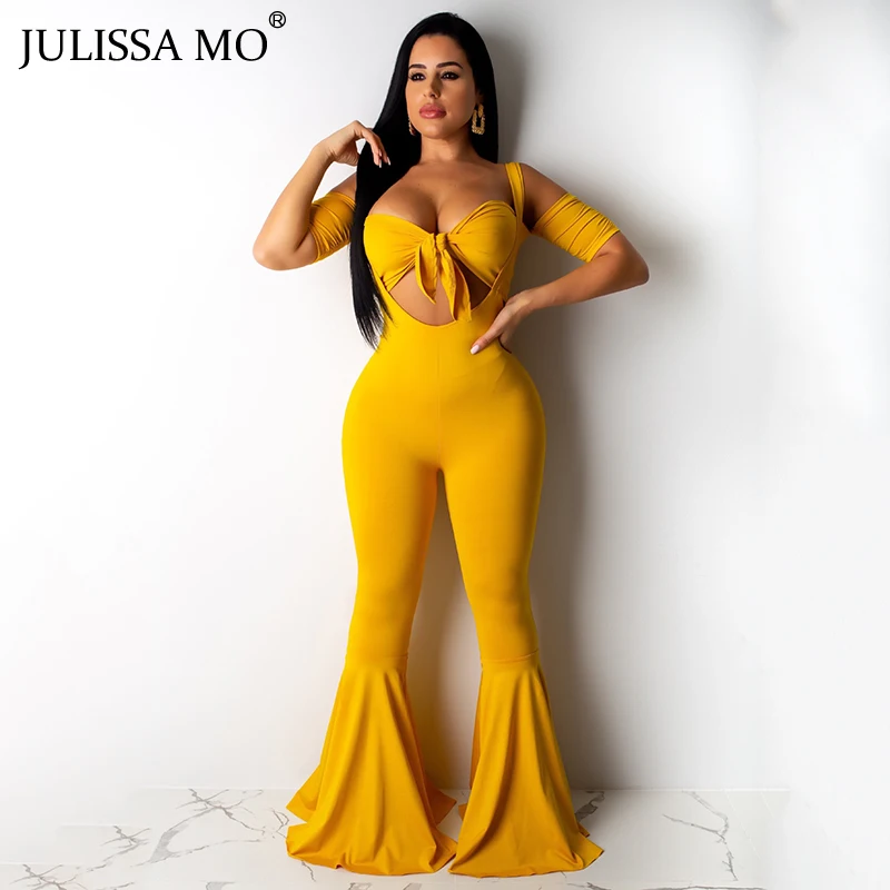 

JULISSA MO 2 Piece Set Strapless Jumpsuit Women Rompers Summer Sleeveless Bodycon Boot Cut Pants Fashion Bandage Outfit Overalls