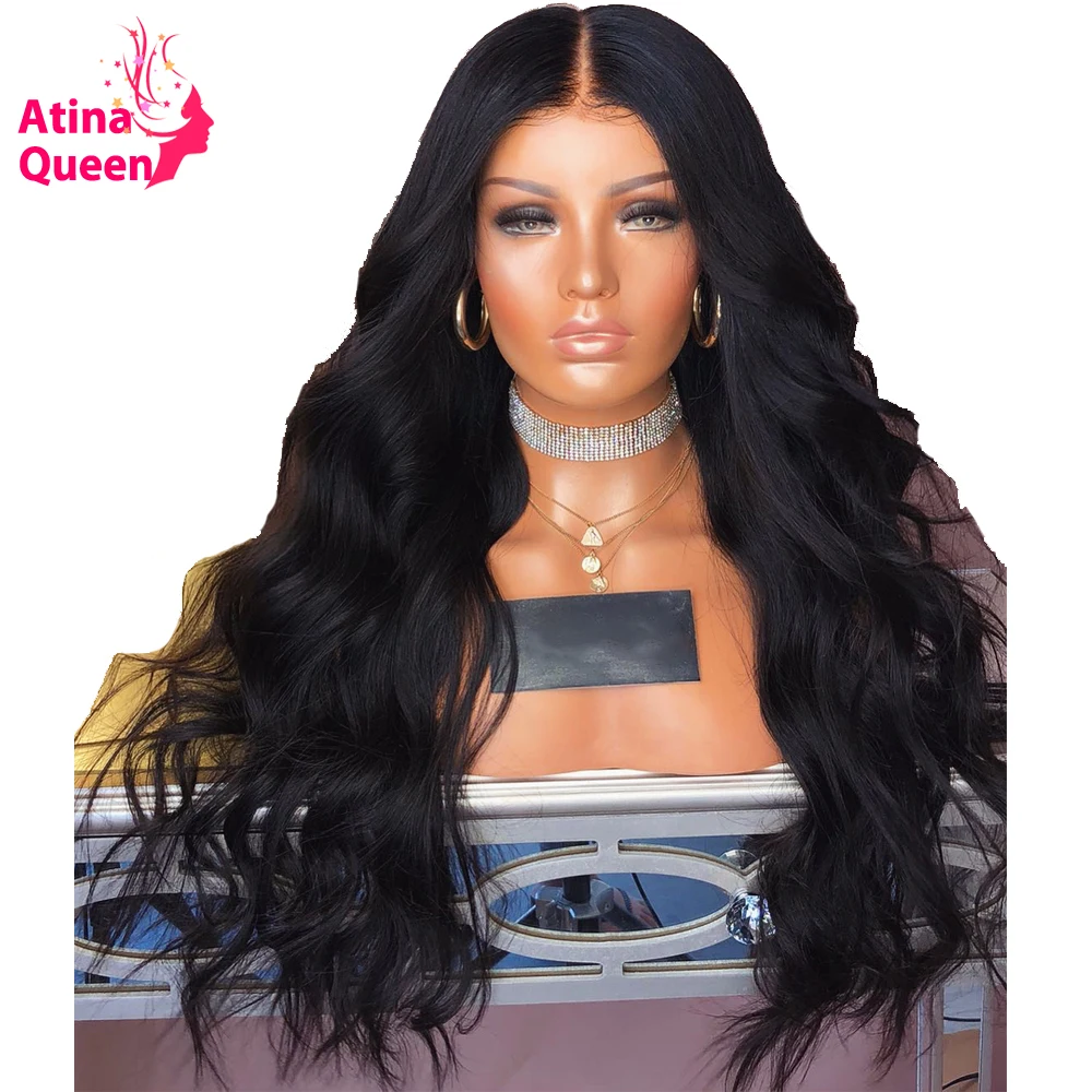 

Atina Queen 180% Density Body Wave Lace Front Human Hair Wigs Natural Black for Women with Baby Hair Pre Plucked Hairline Remy