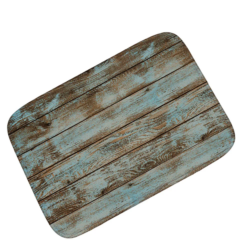 

Retro Nostalgia Striped Blue Wooden Board Polyester Anti Slip Mat Flannel Carpet Home Decor Door Room Floor Decoration