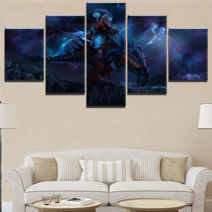 5 Panel DotA 2 Men Role and Beasts Picture Canvas Print Game Poster Modern Wall Art Painting Home D