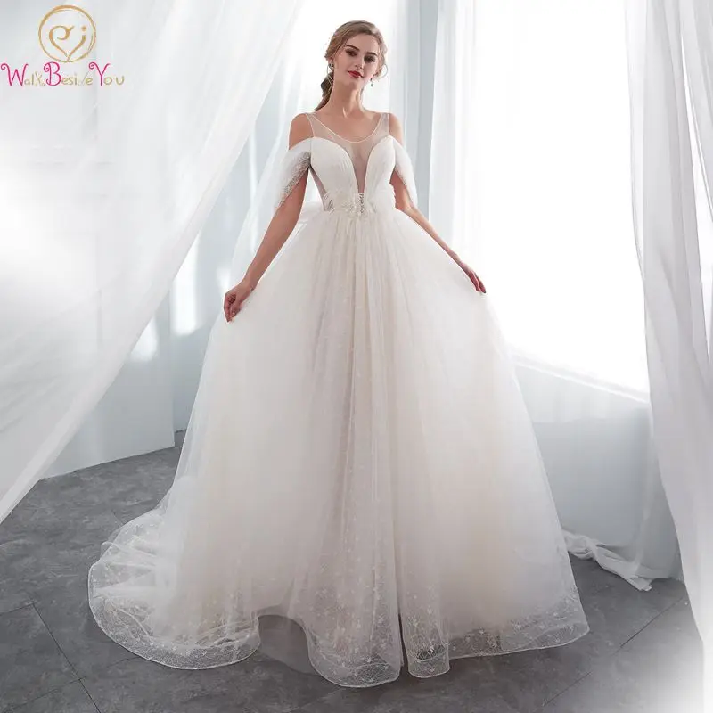 

White Backless Lace Prom Dresses Long Women A Line Scoop Elegant Tull Simple Pearls Beaded Sleeveless Formal Evening Party Gowns