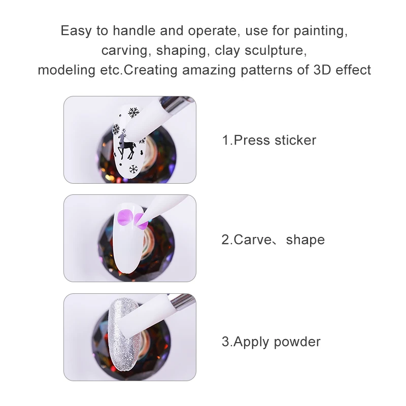 5 шт./компл. двойной головкой силиконовые Nail Art Carving Pen Серебряная ручка акрил скульптуры карандаш для раскрашивания маникюрные инструменты