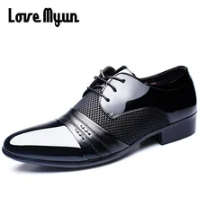 Cheapest Working Office shoes mens patent leather shoes business wedding shoes lace up Pointed toe flat