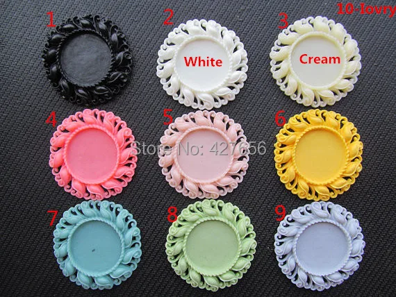 

50pcs Round Flatback (19 Colors) Resin Flower Frame Charm Finding,Filigree Border Base Setting Tray, for 25mm Cabochon/ Cameo