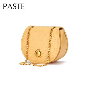 

Retro Round Shape Small Saddle Bag for Women Crossbody Bag Chain Sewing Thread Plaid Design Female Shoulder Bag Daily Purse