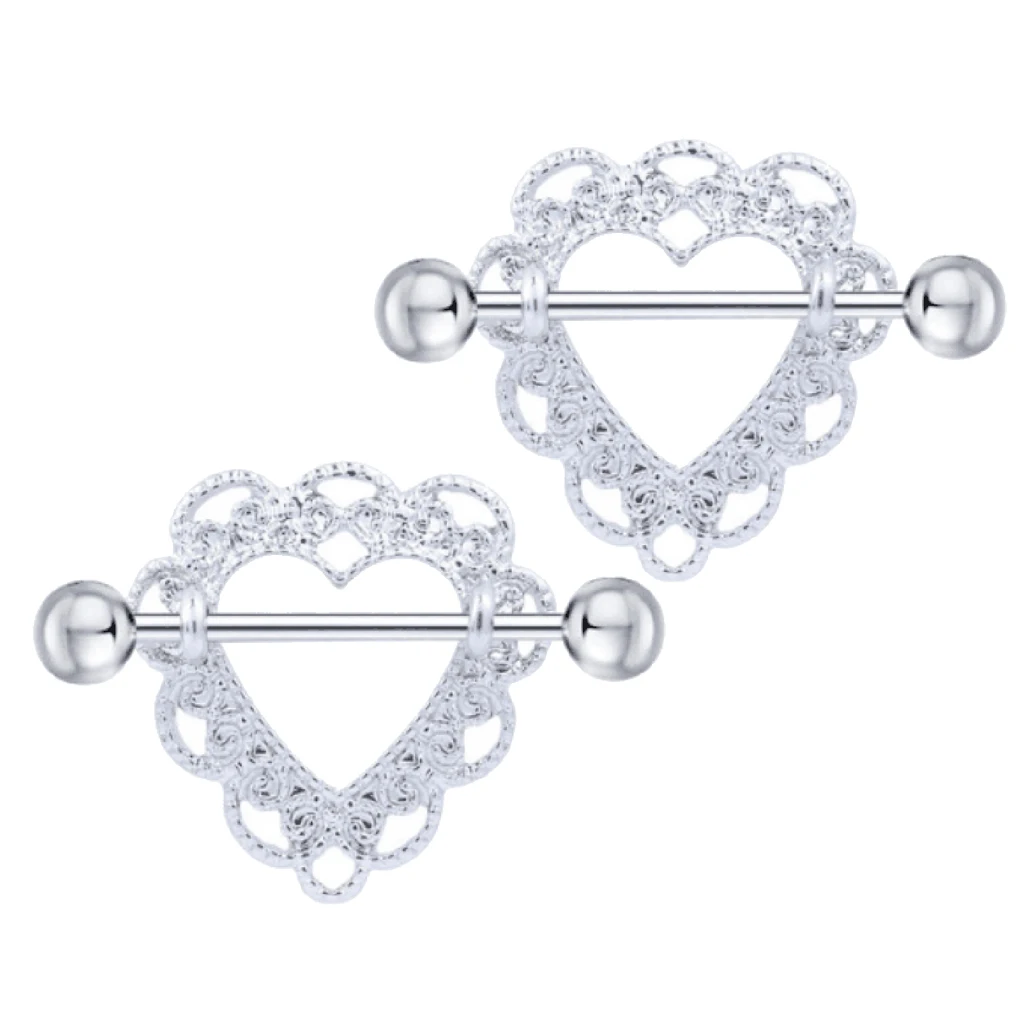 1 Pair Fashion Stainless Steel Love Hearts Nipple Bar Rings Nipple Ring Barbell Body Piercing Jewelry