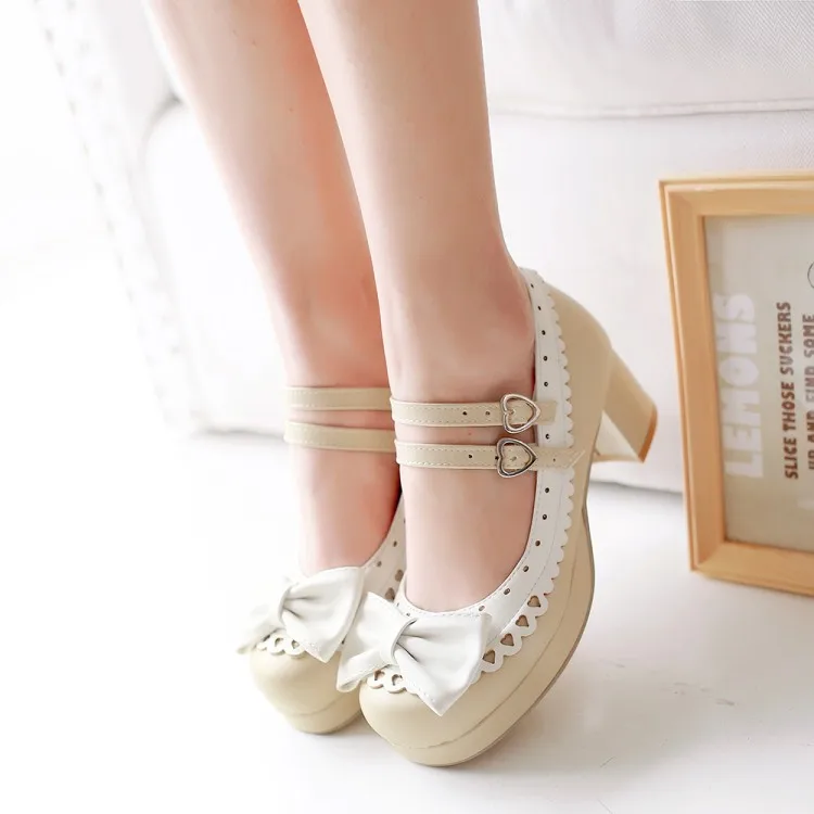 Милые женские туфли в стиле Лолиты с круглым носком и ремешком на щиколотке; женские японские туфли с бантом; туфли для косплея в стиле Лолиты