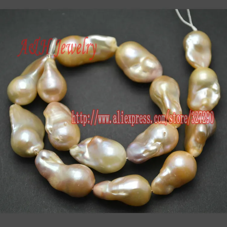 New Arrival Pink Gold Color Natural Fresh Water Pearl Beads Baroque Style Jewelry Making Materials 16 Inch 