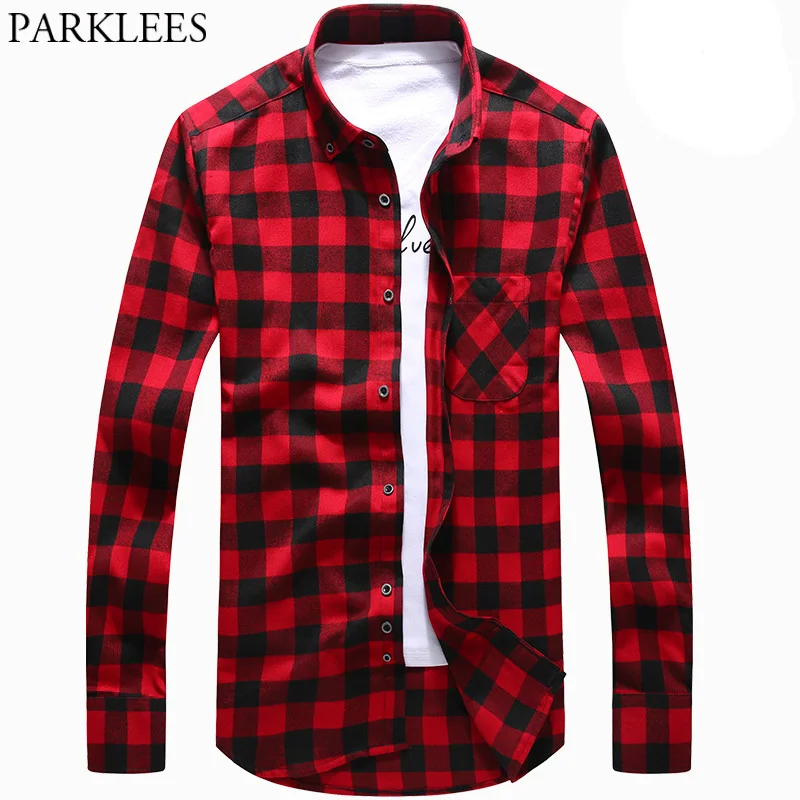 red and black plaid dress shirt