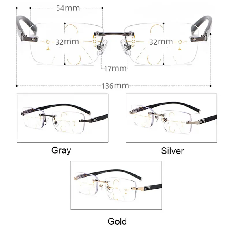 Reven Jate прогрессивные многофокальные очки без оправы очки для чтения анти-синий луч мужские очки для чтения рядом с дальним зрением