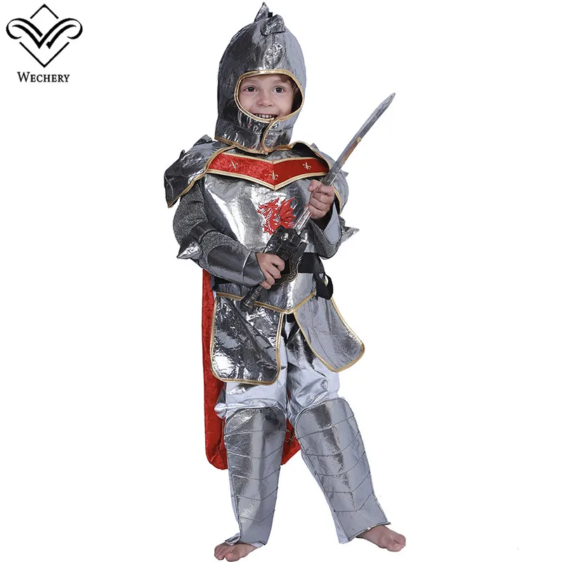 

Wechery Boys Fairy Tail Cosplay Silver Knight Costume Kids Children Halloween Dress Up Holiday Top Pants Helmet Costumes