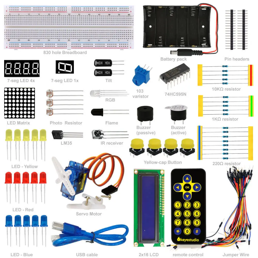 Основные 1602LCD Starter Kit для Arduino светодиодный звонок резистор перемычки PDF