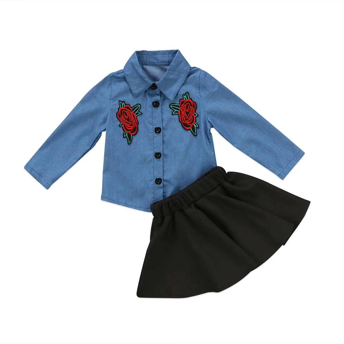 Юбка пачка из джинсовой ткани с длинным рукавом и цветочной вышивкой|clothes set|kids baby
