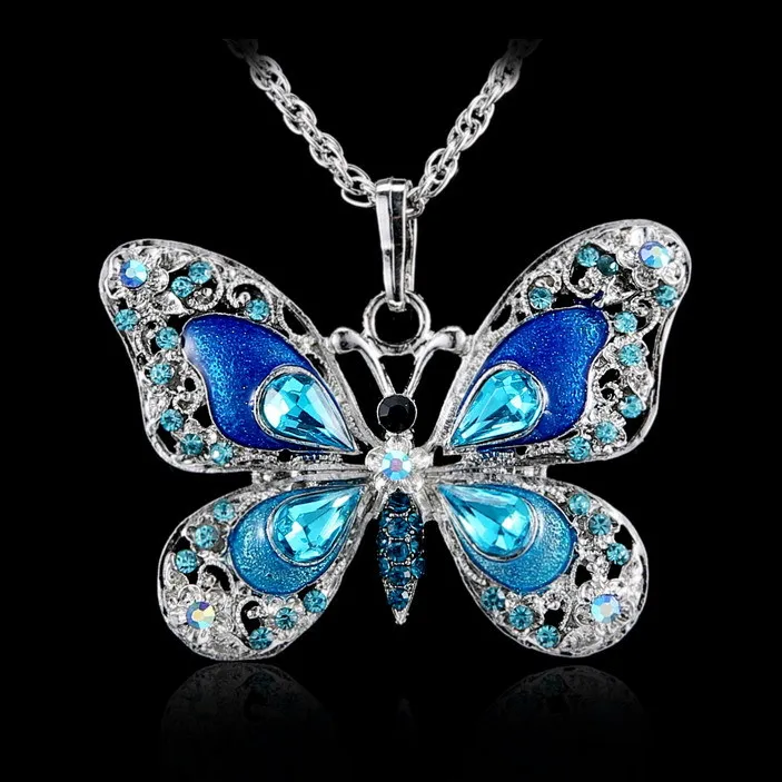 

Beautiful Rhinestone Long Butterfly Necklaces Sweater Pendant Necklace For Women Necklace Pendants Suspension Silver Jewelry
