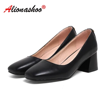 

Women Shoes Shallow mouth thick heel shoes Women brand high heels party women shoes spring office ladies shoes Large size 12 44
