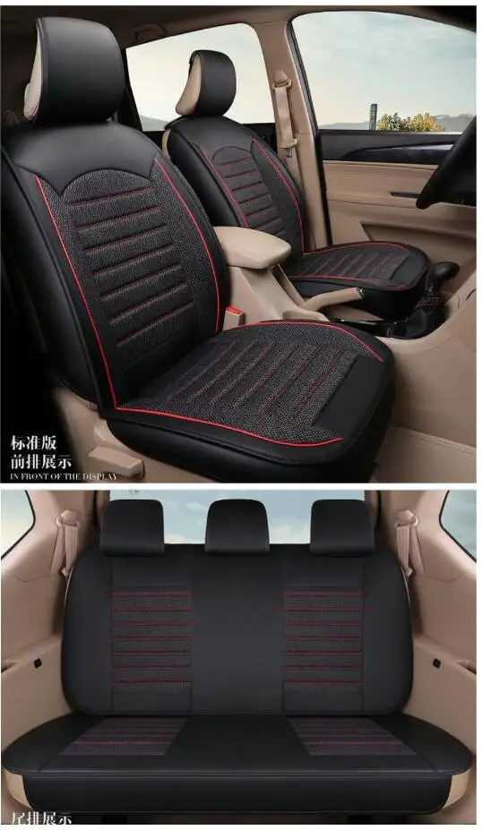5 seats black 01 Полиуретановые кожаные льняные автомобильные чехлы для hyundai solaris getz Elantra Tucson veloster creta i20 i30 ix35 i40 автомобильные аксессуары - Название цвета: 5 seats black 01
