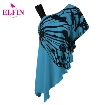 

Sexy Women Blouses Shirts Print Pattern Butterfly Blouse Irregular Hem Casual Shirts Plus Size 5XL LJ9979R