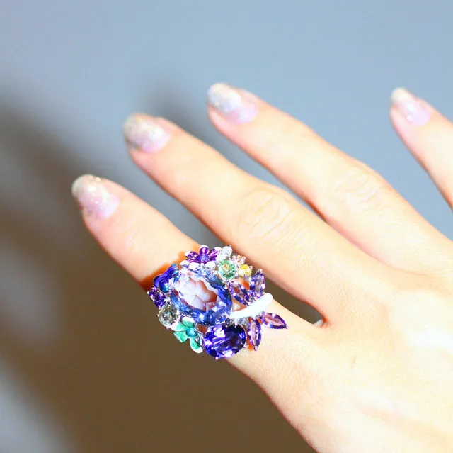 Роскошное женское большое овальное кольцо в виде цветка стрекозы, уникальный стиль, 925 серебряное фиолетовое синее обручальное кольцо, винтажные Свадебные Кольца для женщин