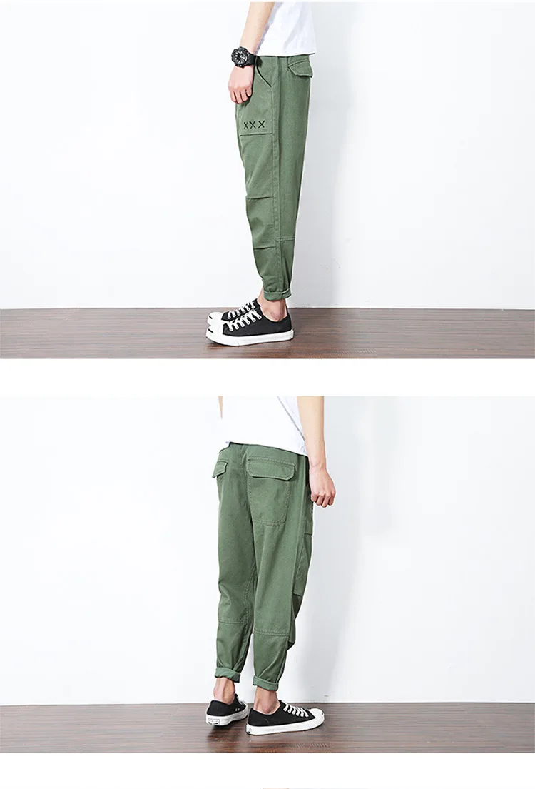 Весенние мужские штаны с вышитыми буквами, корейская мода, шаровары длиной до щиколотки, штаны в стиле хип-хоп, скейтборд, зеленый цвет, шаровары