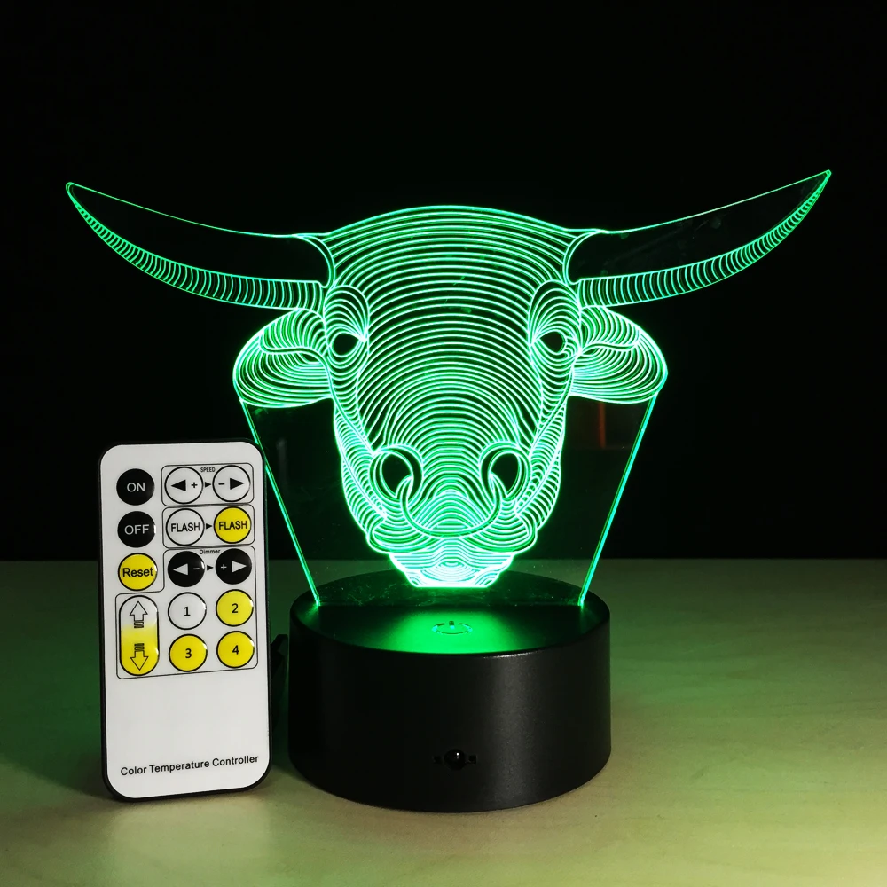 3D животное бык; корова USB светодиодный светильник 7 цветов изменить Бог крупного рогатого скота сенсорный настольный ночник индийский домашний декор креативный настольный свет пульт дистанционного управления