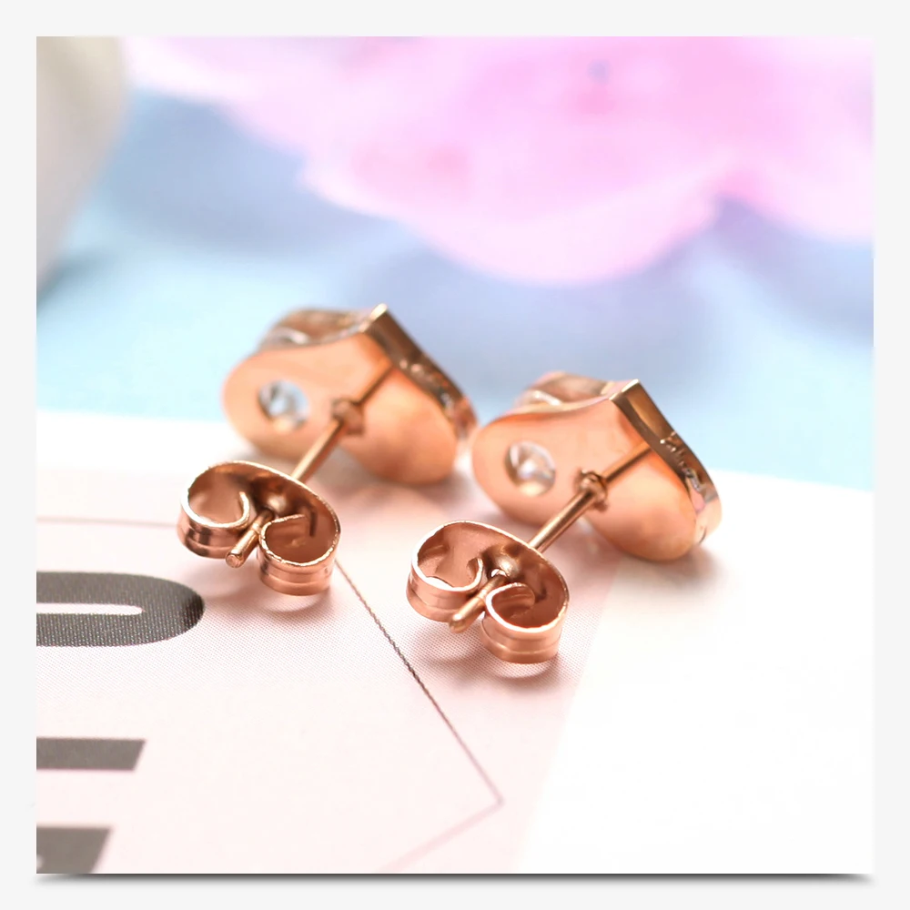 Серьги-гвоздики в форме сердца из нержавеющей стали Лидер продаж женские Модные Серьги пусеты из розового золота с кристаллами