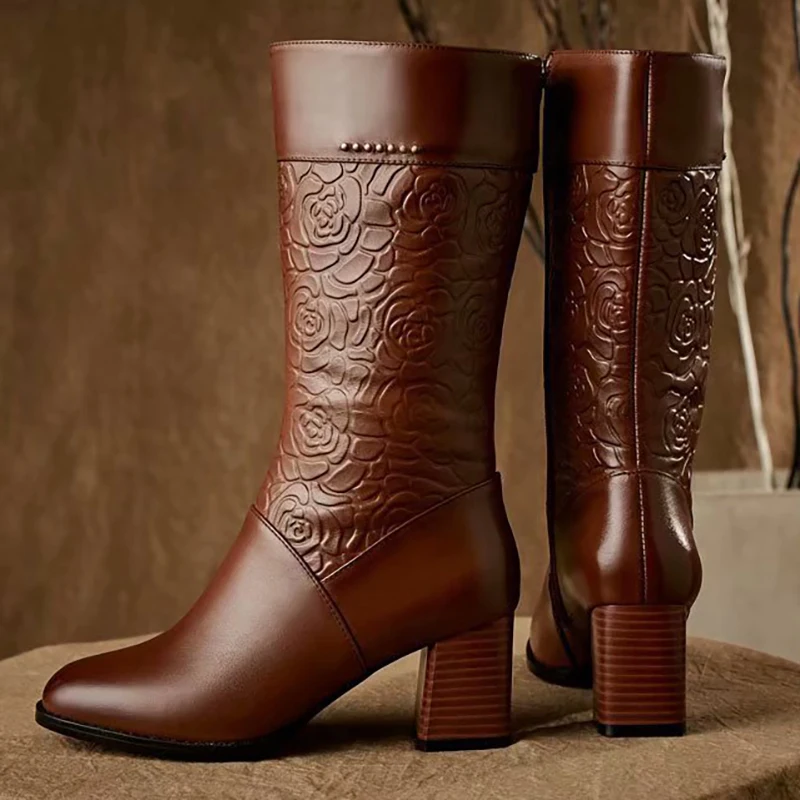 ZANPACE Leather Boots Plus Velvet Shoes Women Winter Boots Ladies Martin Boots Casual Style Shoes For Girl High Heeled Boot