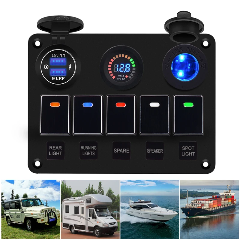

QC3.0 dual USB car fast charge digital display voltmeter cigarette lighter socket car multi-function switch panel for yacht cars