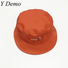 Оранжевый Harajuku вышивка сигарета ведро шляпа Женская милая шляпа