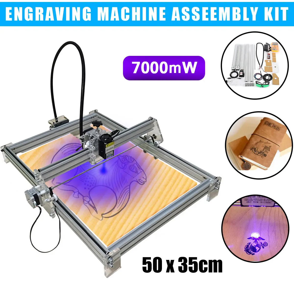 

7000mW Laser Engraving Machine CNC Laser Engraver Cutter DIY Logo Mark Printer Machine Kit Part 35x50cm Engraving Range