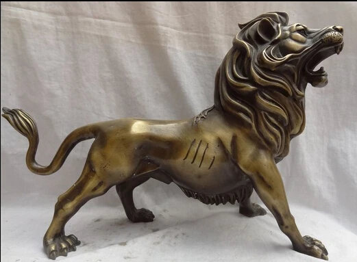 

xd 002719 17" Folk Chinese Bronze FengShui Wealth Foo Fu Dog Wild Roar Lion Statue Animals