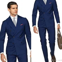 Двойные приталенные пиджаки на заказ Homme Модные мужские костюмы деловой офисный приталенный костюм смокинги(пиджак+ брюки+ галстук+ носовые платки) Bule