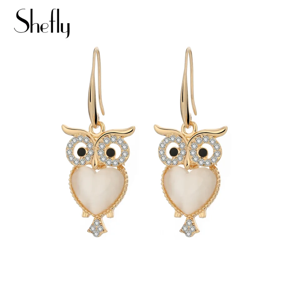 

Cute Small Ivory Black Cat Eye Stone Owl Drop Earrings Crystal Animal Copper Hook Women Fashion Earrings 2019 New Year Gifts