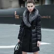 Пуховик женские зимние толстые теплые парка с мехом натурального Меха чернобурки воротник пуховая куртка элегантный тонкий NewPhoenix0714D