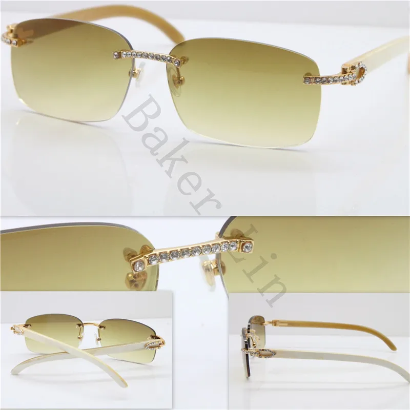 Cartier Rimless Smaller Big Stones 8200759A Original White Genuine Buffalo Horn Sunglasses (4)