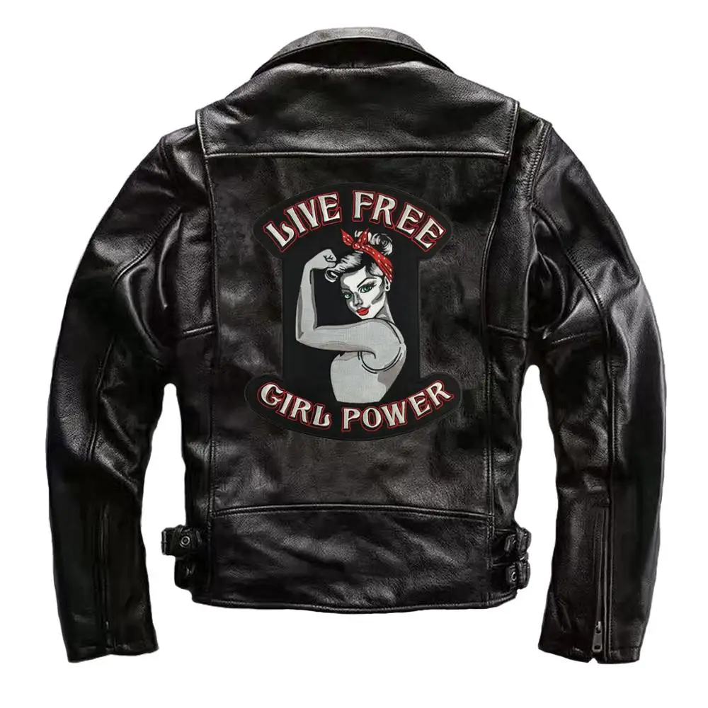 LIVE FREE GIRL POWER патчи Вышивка Железный на леди водитель, байкер патчи панк мотоцикл большая аппликация для украшения куртки