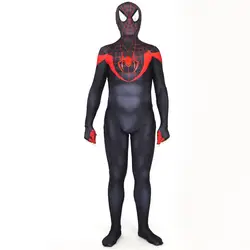 Новый супергерой Ultimate Miles Morales Человек-паук косплей костюм 3D печать fullbody Хэллоуин Человек-паук косплей Комбинезоны Костюмы