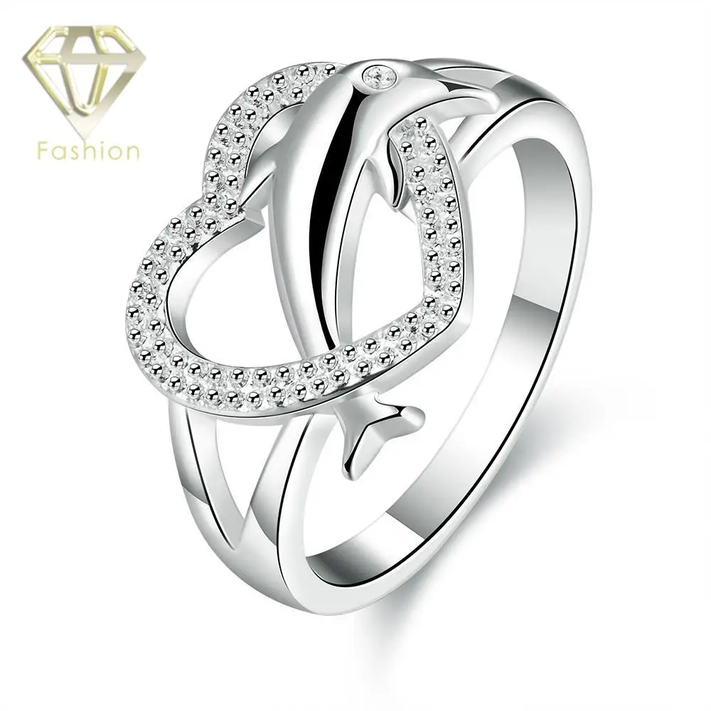Thumb Rings New Design Romantic Heart & Cute Dolphin Shaped Silver Plated Engagement Rings Fashion Jewelry for Women